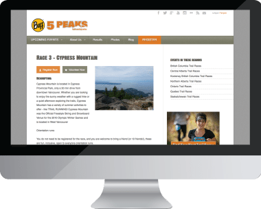 5 Peaks race detail page on desktop
