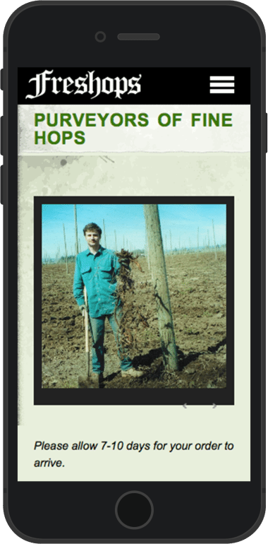 Freshops landing page on mobile (portrait)