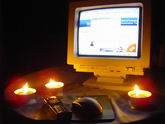 Computer and candles